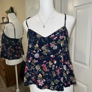 Navy Blue Floral Corset Lace Up Back Camisole